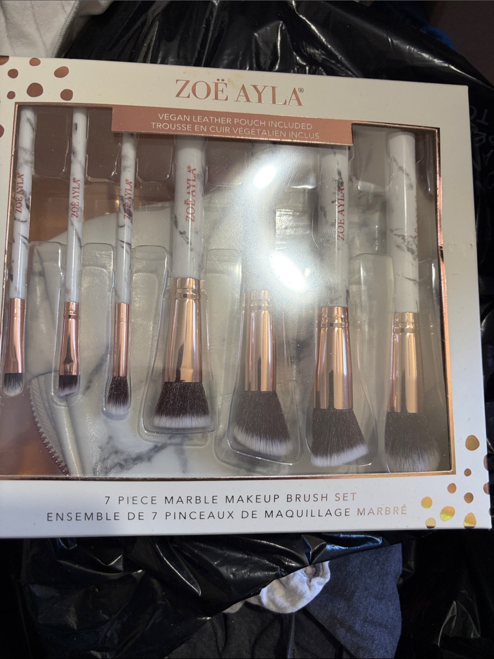 ZOË AYLA 7-Piece Marble Makeup Brush Set - White Marble with Rose Gold